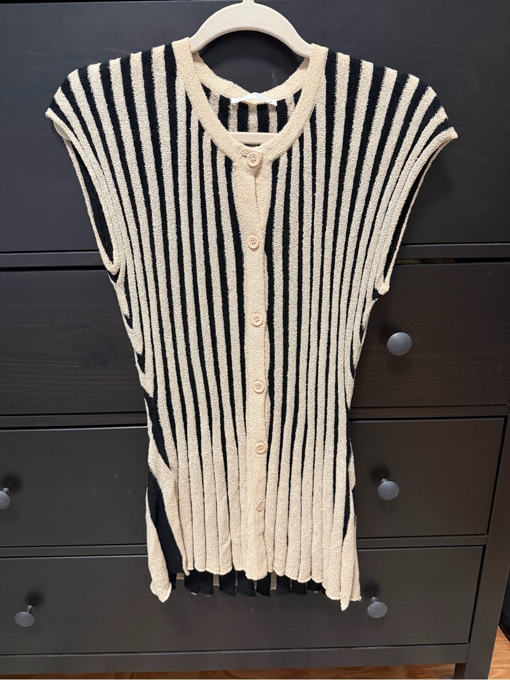 Zara Black & Cream Striped Sleeveless Knit Vest